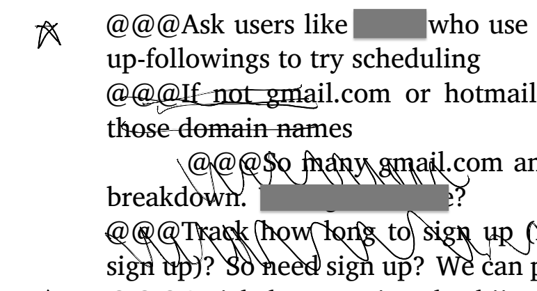 reMarkable annotations showing starred and crossed out items